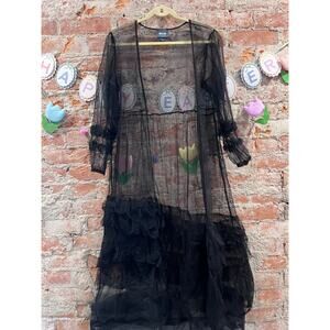 Anthropologie Black Tulle ONE SIZE Maeve Ruffle Sleeve Duster